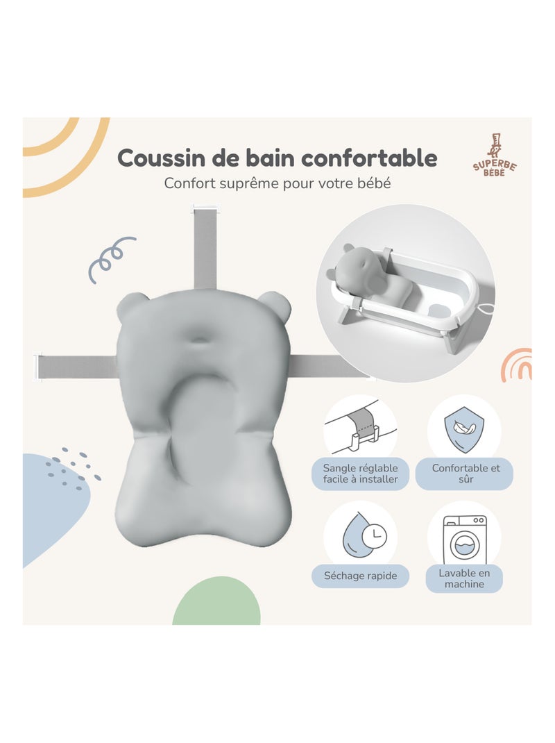 Bañera plegable para bebés - Termómetro y cojín incluidos | SUPERBE BEBE Blanco Gris - Kiabi