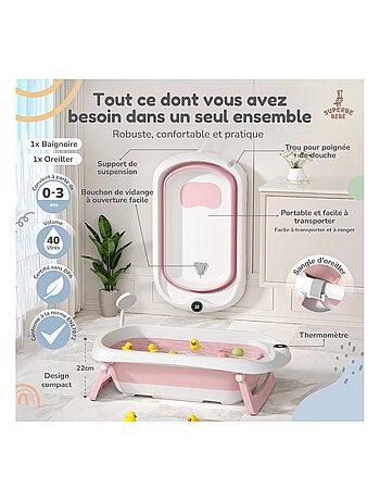 Bañera plegable para bebés - Termómetro y cojín incluidos | SUPERBE BEBE