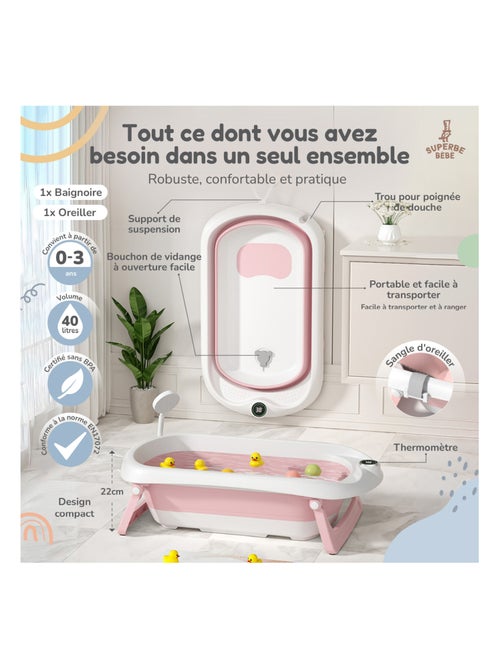 Bañera plegable para bebés - Termómetro y cojín incluidos | SUPERBE BEBE - Kiabi