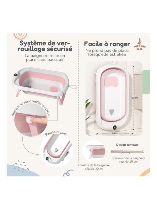 Bañera plegable para bebés - Termómetro y cojín incluidos | SUPERBE BEBE - Kiabi