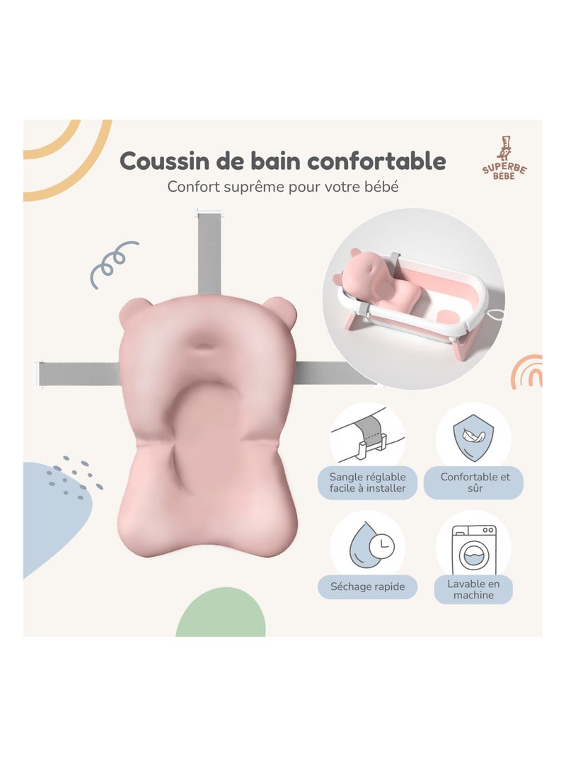 Bañera plegable para bebés - Termómetro y cojín incluidos | SUPERBE BEBE Blanco Rosa - Kiabi
