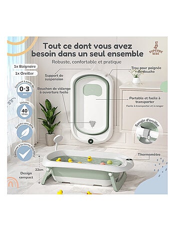 Bañera plegable para bebés - Termómetro y cojín incluidos | SUPERBE BEBE