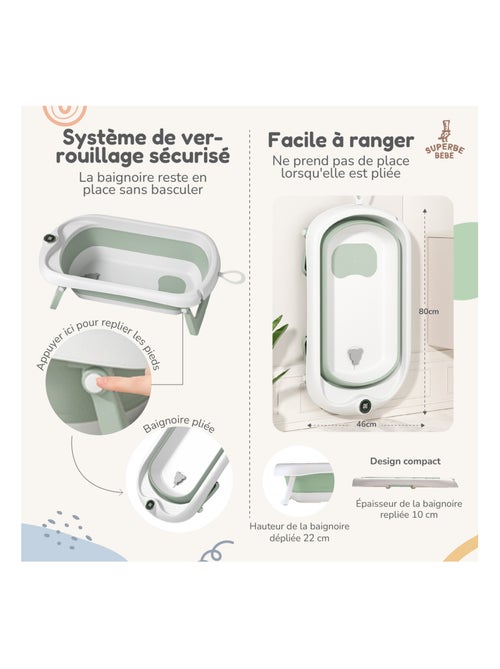 Bañera plegable para bebés - Termómetro y cojín incluidos | SUPERBE BEBE - Kiabi