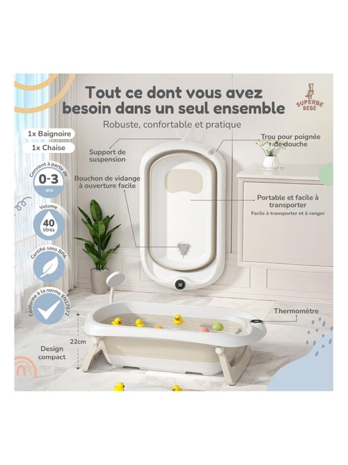 Bañera plegable para bebés - Termómetro y hamaca incluidos | SUPERBE BEBE - Kiabi