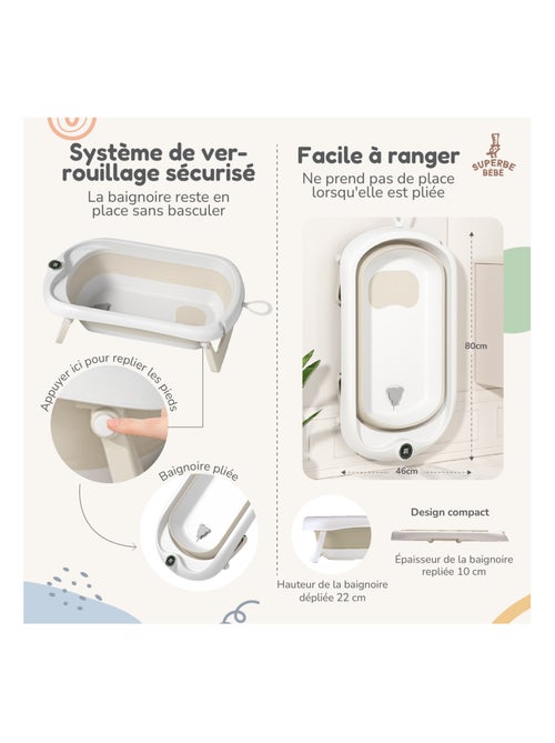 Bañera plegable para bebés - Termómetro y hamaca incluidos | SUPERBE BEBE - Kiabi