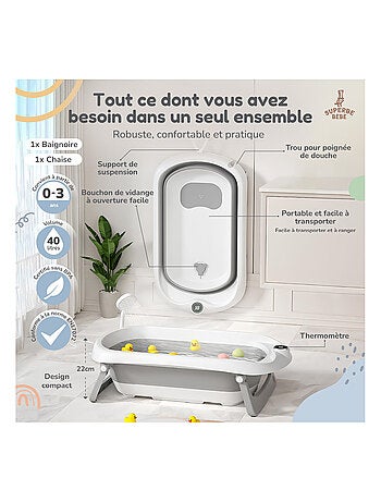 Bañera plegable para bebés - Termómetro y hamaca incluidos | SUPERBE BEBE