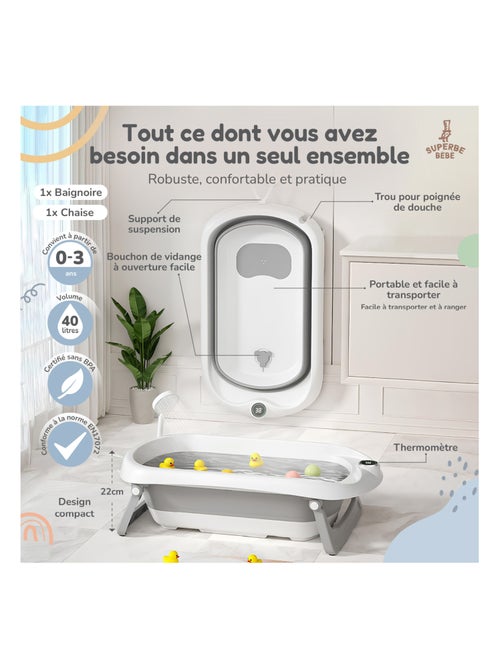 Bañera plegable para bebés - Termómetro y hamaca incluidos | SUPERBE BEBE - Kiabi