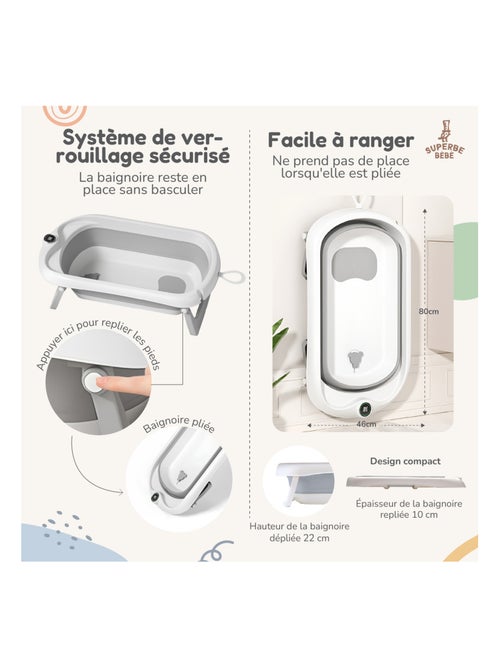 Bañera plegable para bebés - Termómetro y hamaca incluidos | SUPERBE BEBE - Kiabi
