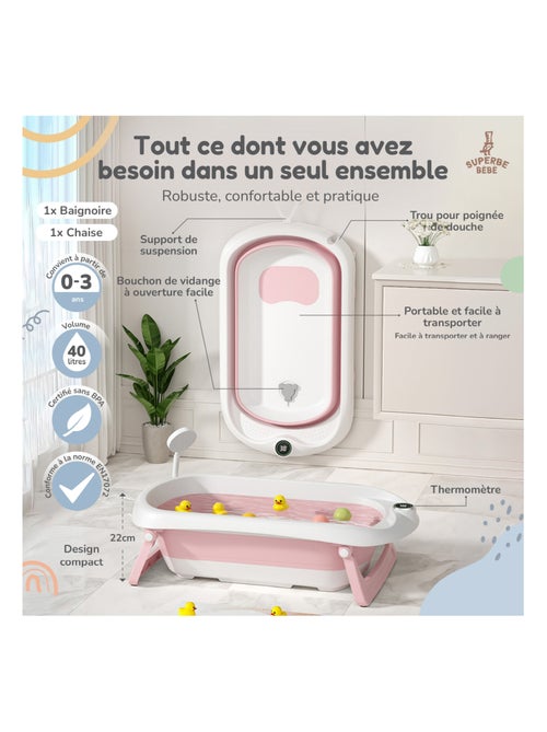 Bañera plegable para bebés - Termómetro y hamaca incluidos | SUPERBE BEBE - Kiabi