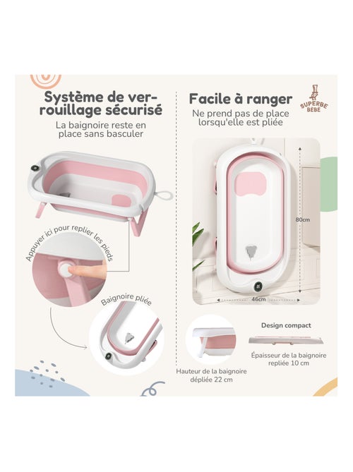 Bañera plegable para bebés - Termómetro y hamaca incluidos | SUPERBE BEBE - Kiabi