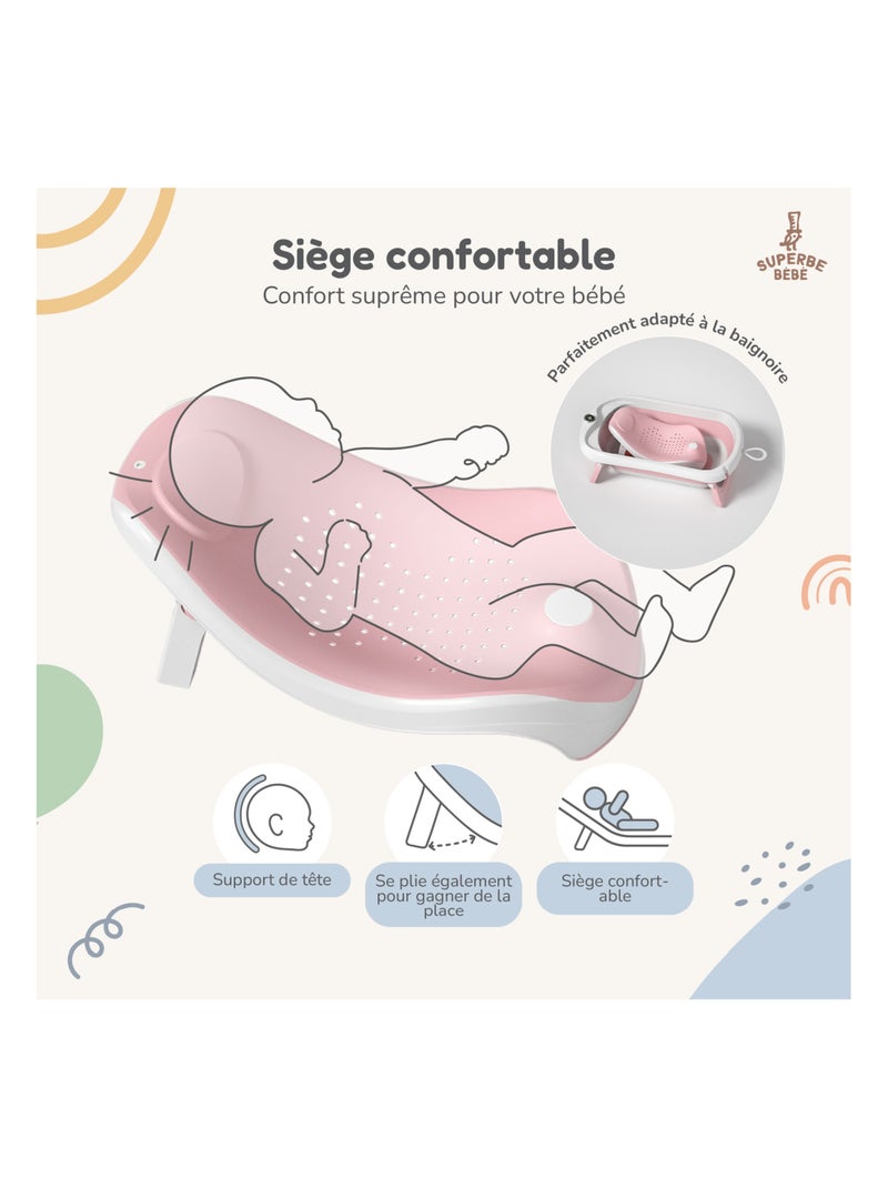 Bañera plegable para bebés - Termómetro y hamaca incluidos | SUPERBE BEBE Rosa - Kiabi