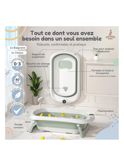 Bañera plegable para bebés - Termómetro y hamaca incluidos | SUPERBE BEBE - Kiabi