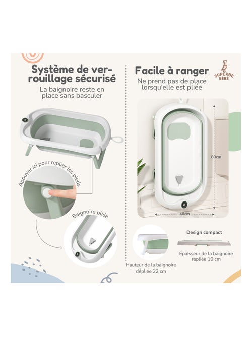 Bañera plegable para bebés - Termómetro y hamaca incluidos | SUPERBE BEBE - Kiabi