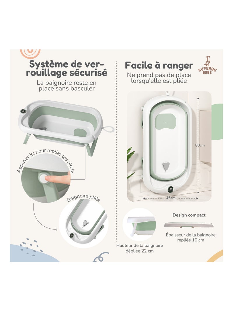 Bañera plegable para bebés - Termómetro y hamaca incluidos | SUPERBE BEBE Verde - Kiabi