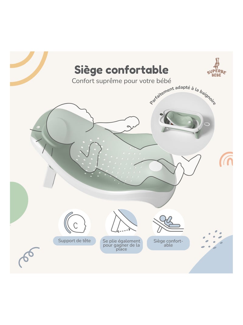 Bañera plegable para bebés - Termómetro y hamaca incluidos | SUPERBE BEBE Verde - Kiabi