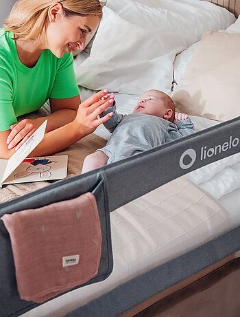 Barandilla de cuna LIONELO Eva - 150 cm - Protección anticaídas - Malla transpirable plegable
