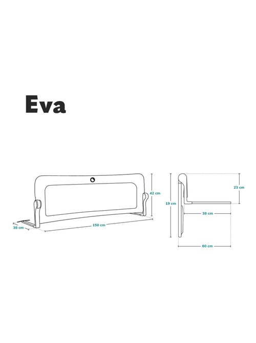 Barandilla de cuna LIONELO Eva - 150 cm - Protección anticaídas - Malla transpirable plegable - Kiabi