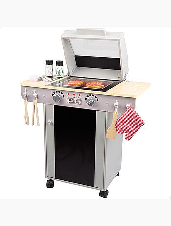 Barbacoa de madera de juguete portátil c/pizarra y 9 accesorios woomax