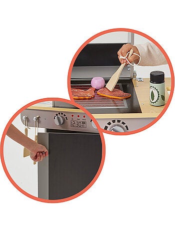 Barbacoa de madera de juguete portátil c/pizarra y 9 accesorios woomax