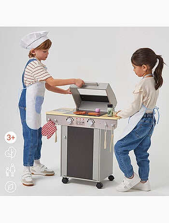 Barbacoa de madera de juguete portátil c/pizarra y 9 accesorios woomax