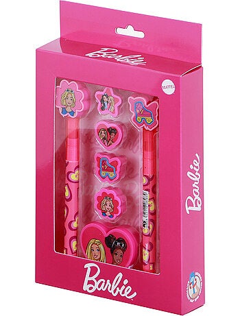 Barbie mix pack de bolígrafo de gel borrable + lápiz eternal + 4 gomas + sacapuntas, rosa