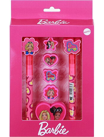 Barbie mix pack de bolígrafo de gel borrable + lápiz eternal + 4 gomas + sacapuntas, rosa