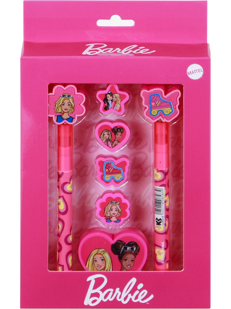 Barbie Mix Pack de Bolígrafo de Gel Borrable + Lápiz Eternal + 4 Gomas + Sacapuntas, Rosa Rosa - Kiabi