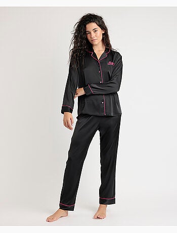 BARBIE Pijama Abierto Manga Larga Satin Barbie Vintage para Mujer