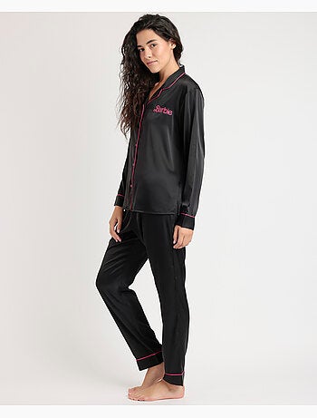 BARBIE Pijama Abierto Manga Larga Satin Barbie Vintage para Mujer