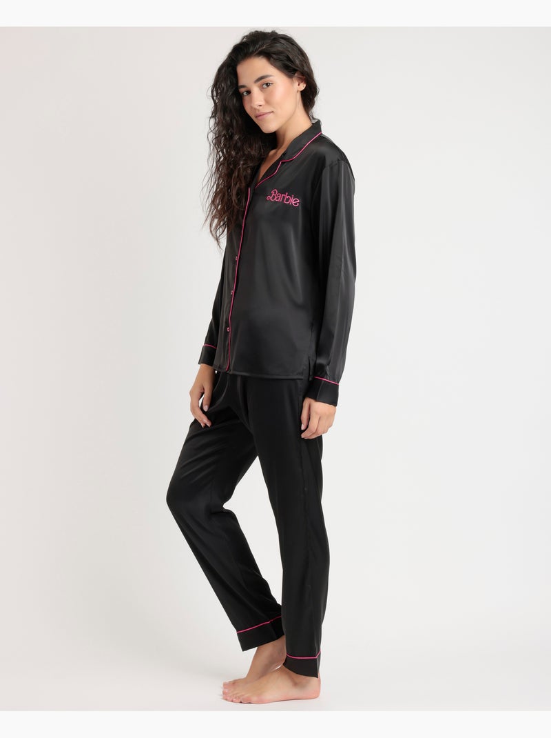 BARBIE Pijama Abierto Manga Larga Satin Barbie Vintage para Mujer Negro - Kiabi