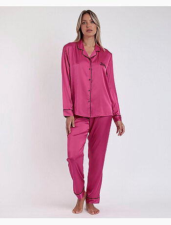 BARBIE Pijama Abierto Manga Larga Satin Barbie Vintage para Mujer