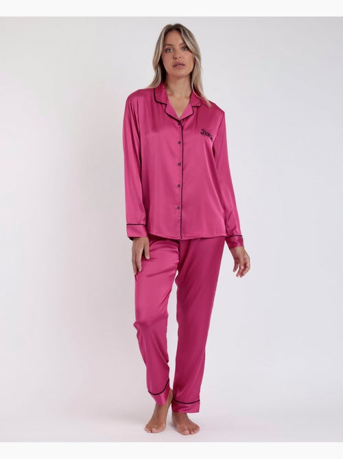BARBIE Pijama Abierto Manga Larga Satin Barbie Vintage para Mujer - Kiabi BARBIE Pijama Abierto Manga Larga Satin Barbie Vintage para Mujer - Kiabi