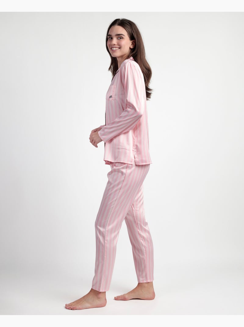 BARBIE Pijama Manga Larga Abierto Satinado Elegant Barbie para Mujer Rosa - Kiabi