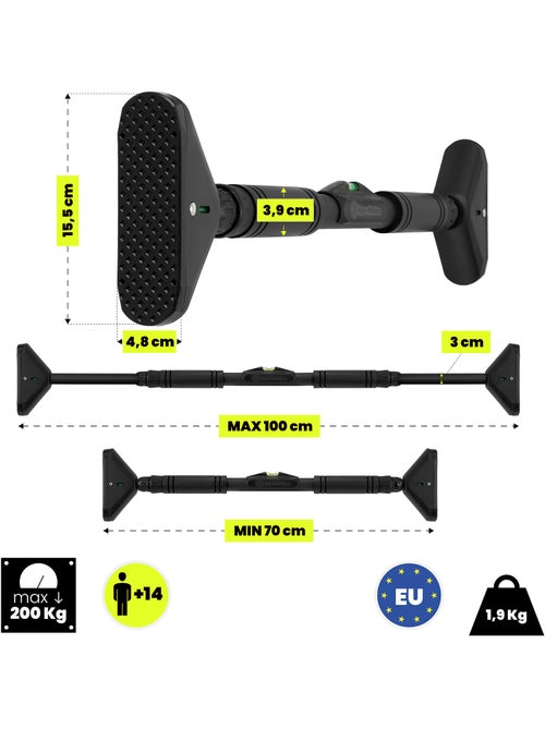 Barra de dominadas ajustable 70-100 cm hasta 200 kg para puerta negra – HyperMotion - Kiabi