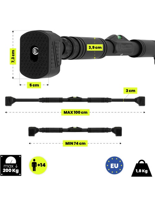 Barra de dominadas ajustable HyperMotion 74-100 cm – 200 kg - Kiabi Barra de dominadas ajustable HyperMotion 74-100 cm – 200 kg - Kiabi
