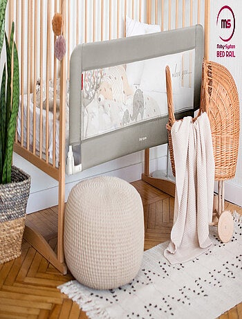 Barrera de cama para bebé plegable 154 cm con malla transpirable 0–18 meses