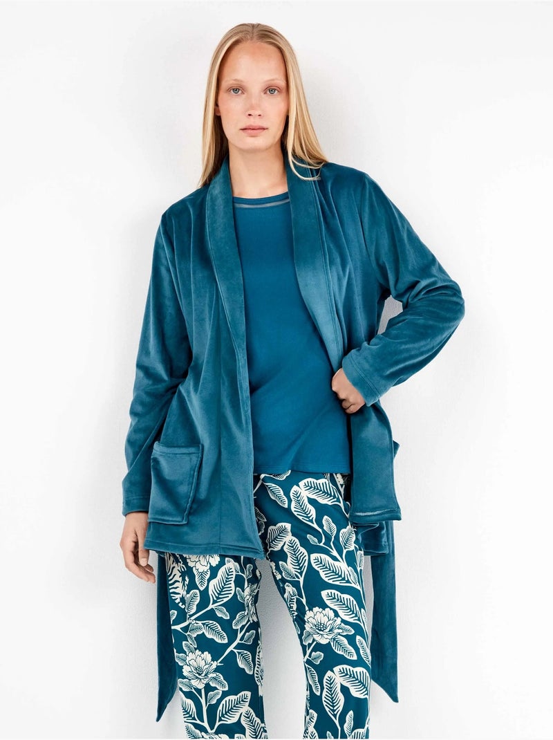 Bata con bolsillos y ajustable en cintura en polar microelástico Azul petróleo - Kiabi
