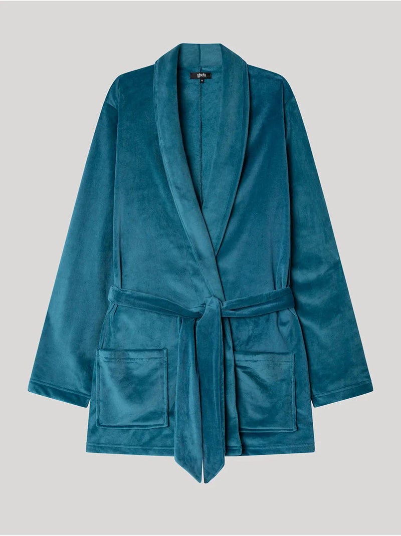 Bata con bolsillos y ajustable en cintura en polar microelástico Azul petróleo - Kiabi