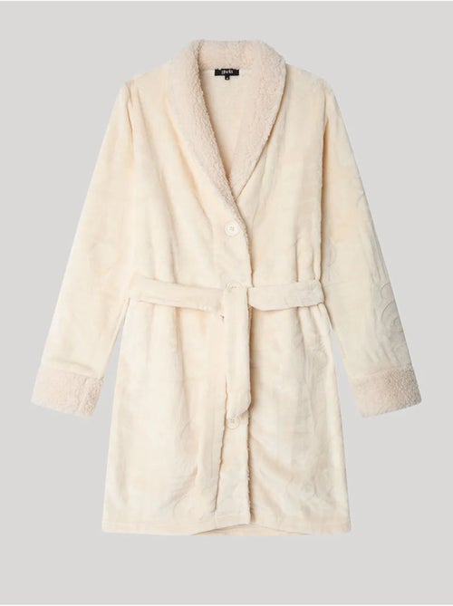 Bata con botones y ajustable en cintura con relieve en peluche - Kiabi