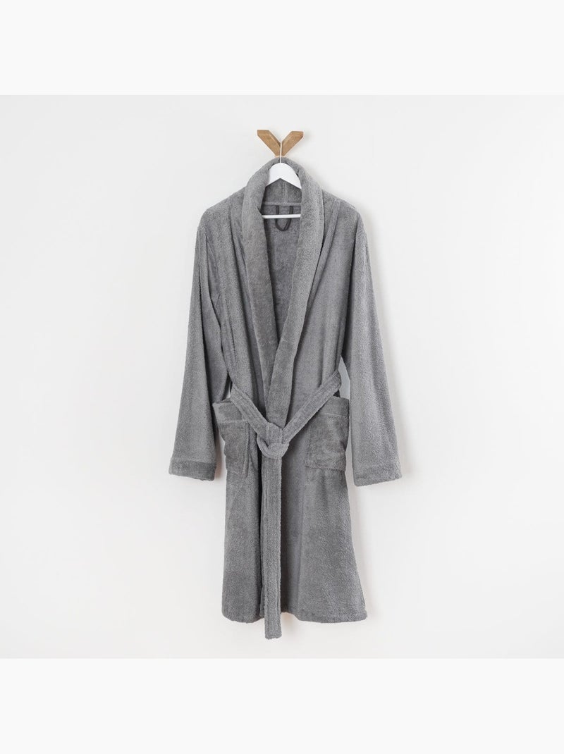 Bata de baño de algodón rizo con cuello chal rizo PREMIUM Marrón caramelo - Kiabi