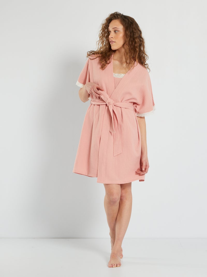 Bata de gasa de algodón viejo rosa - Kiabi