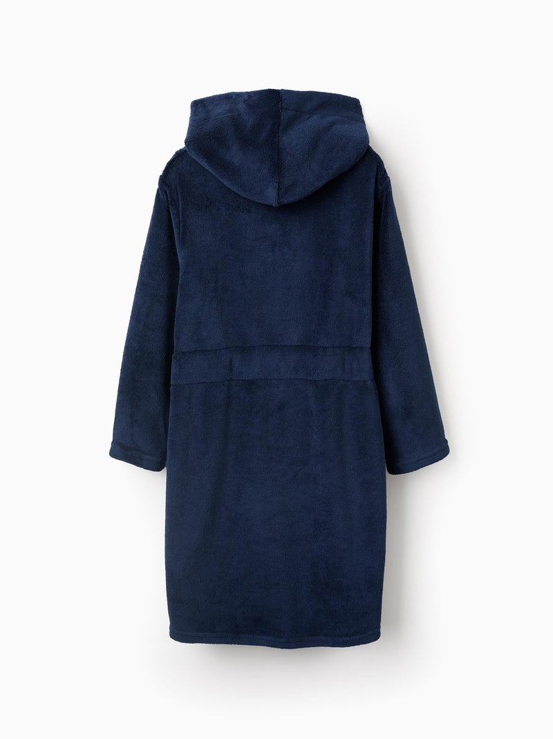 Bata de peluche con capucha y cinturón Azul oscuro - Kiabi