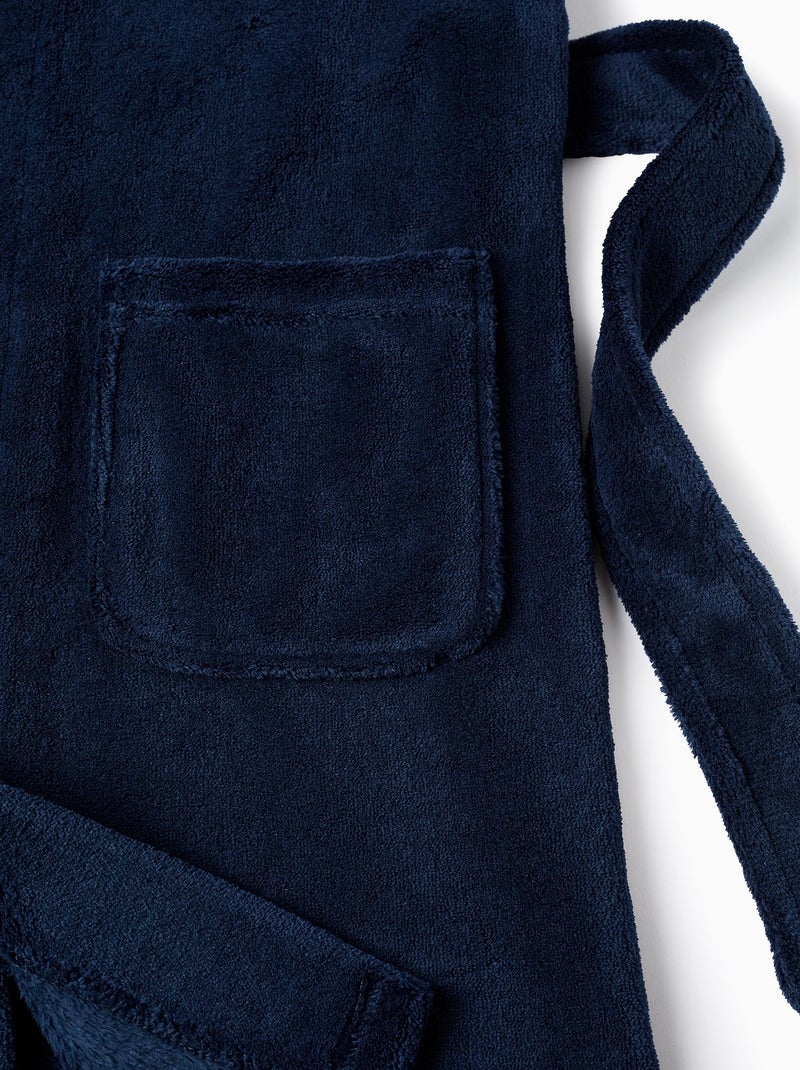 Bata de peluche con capucha y cinturón Azul oscuro - Kiabi