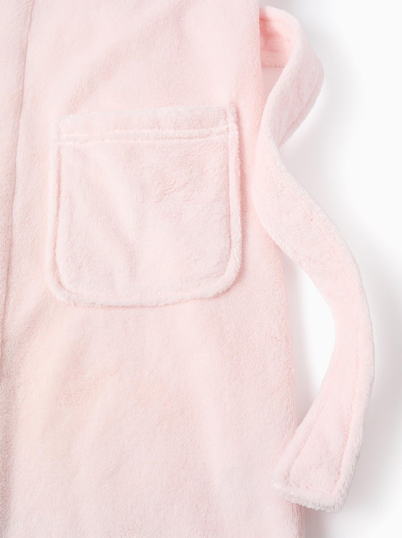 Bata de peluche con capucha y cinturón Rosa claro - Kiabi