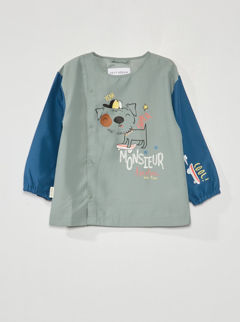 Bata escolar de manga larga estampada caqui/azul - Kiabi
