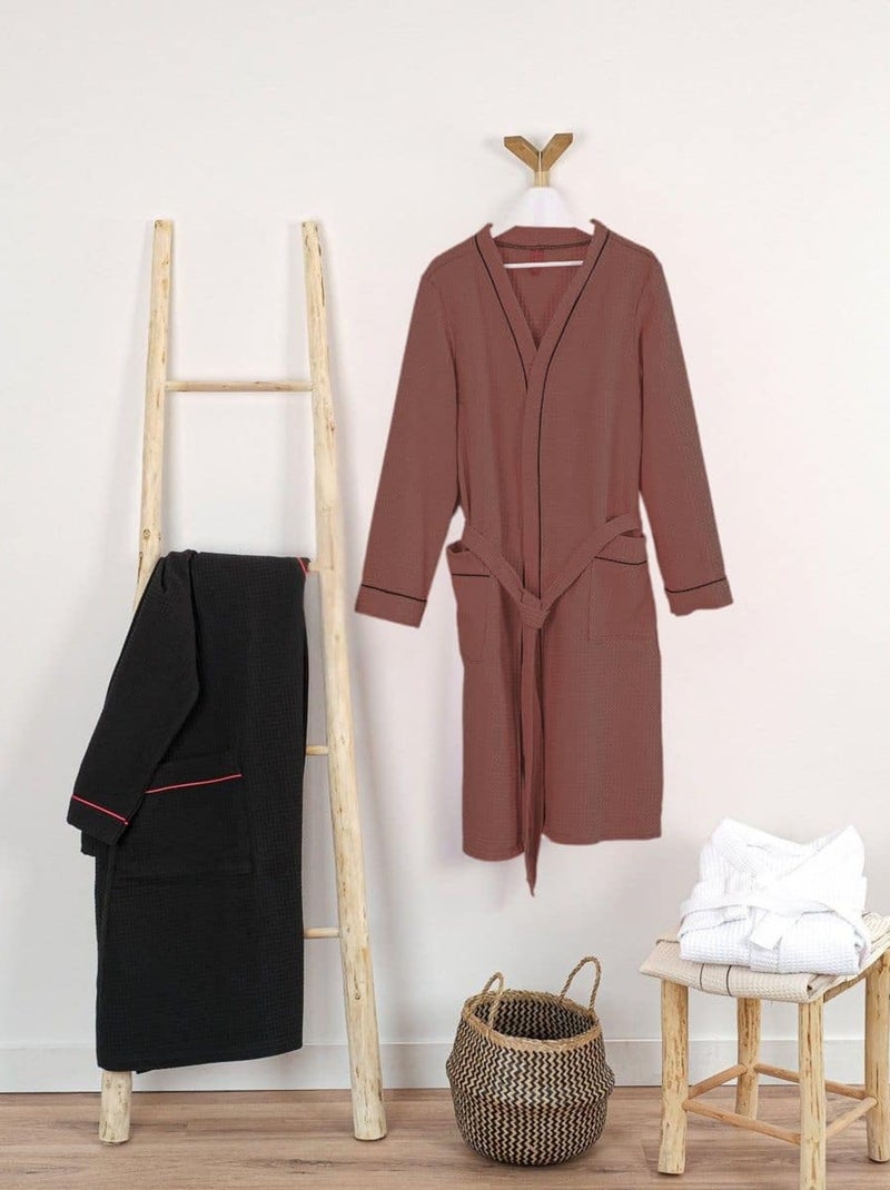 Bata mixta de algodón 57 hilos panal de abeja KIMONO Negro Negro - Kiabi