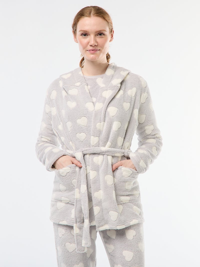 Bata suave de forro polar Gris Mujer Kiabi