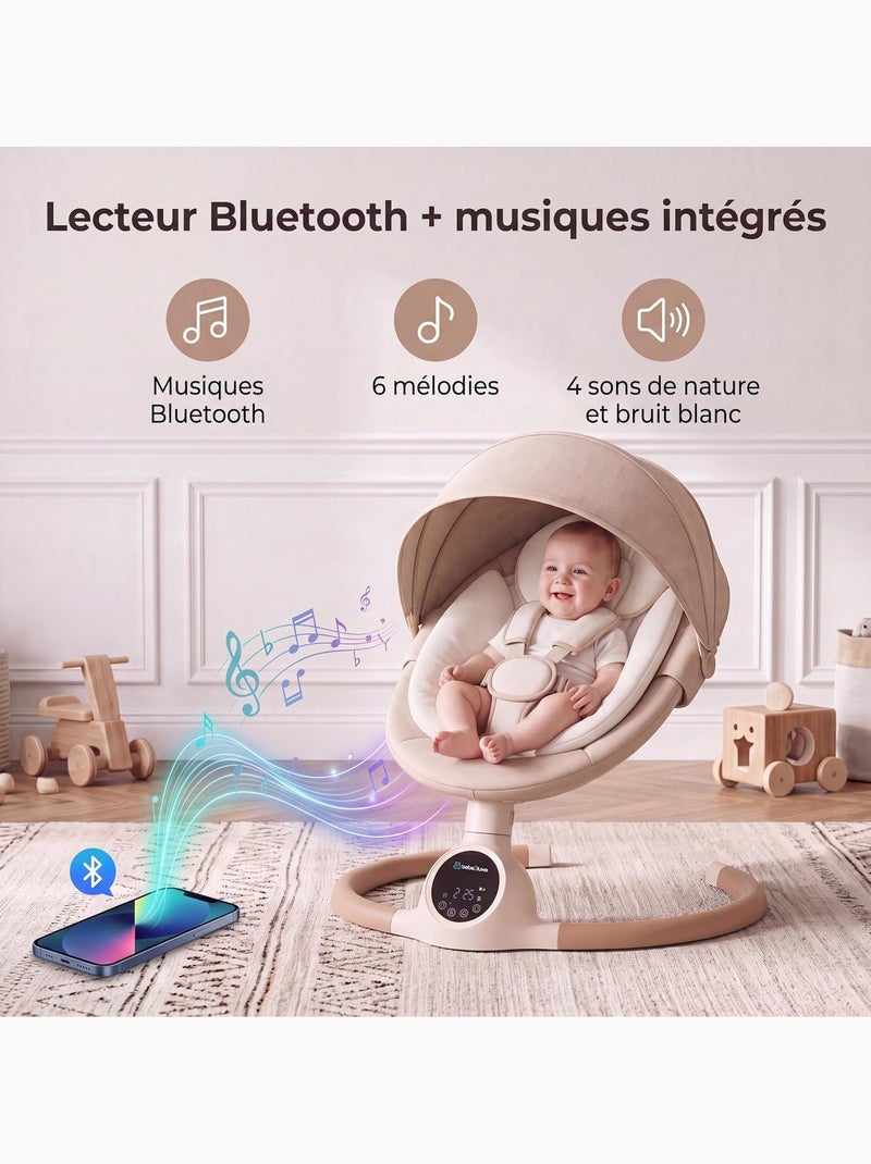 BEBE2LUXE Alpha : Silla Mecedora Eléctrica para Niños, Hamaca Bebé, Columpio Bebe Marrón chocolate - Kiabi