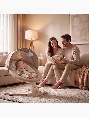 BEBE2LUXE Ava, Silla Mecedora Eléctrica para Niños, Hamaca eléctrica 0‑9 kg Beige