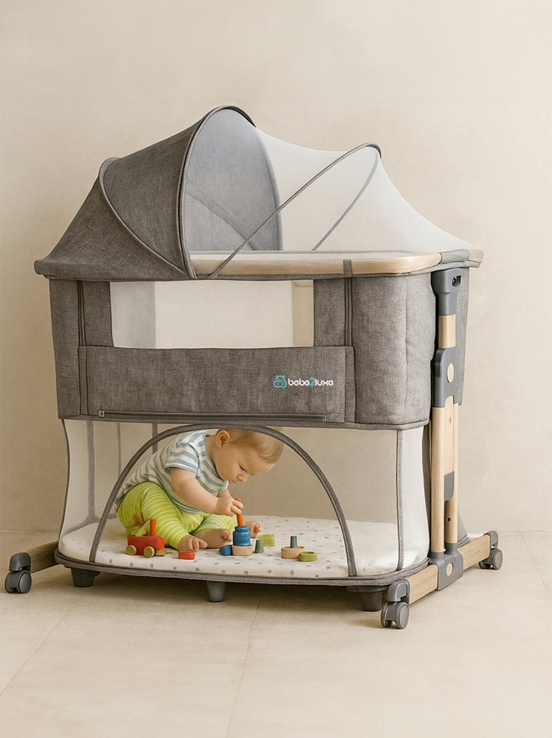 bebe2luxe Leo 3 en 1 – Cuna colecho, Cama de bebé Segura y Parque Infantil Modular Gris - Kiabi